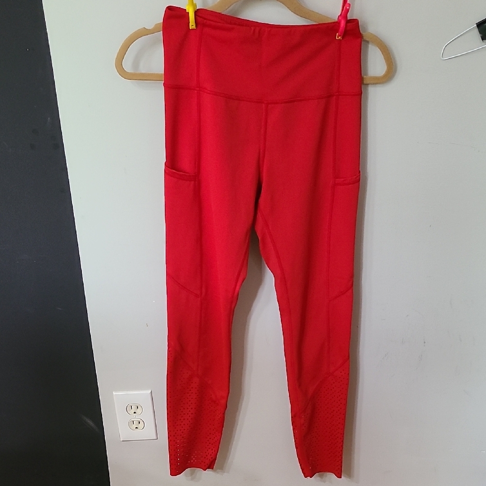 ZYIA Active Bold Red Leggings Laser Cut At Bottom Size Medium